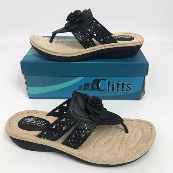 White Mountain Shoes - White Mountain Womens Cynthia Thong Wedge Sandals 9.5